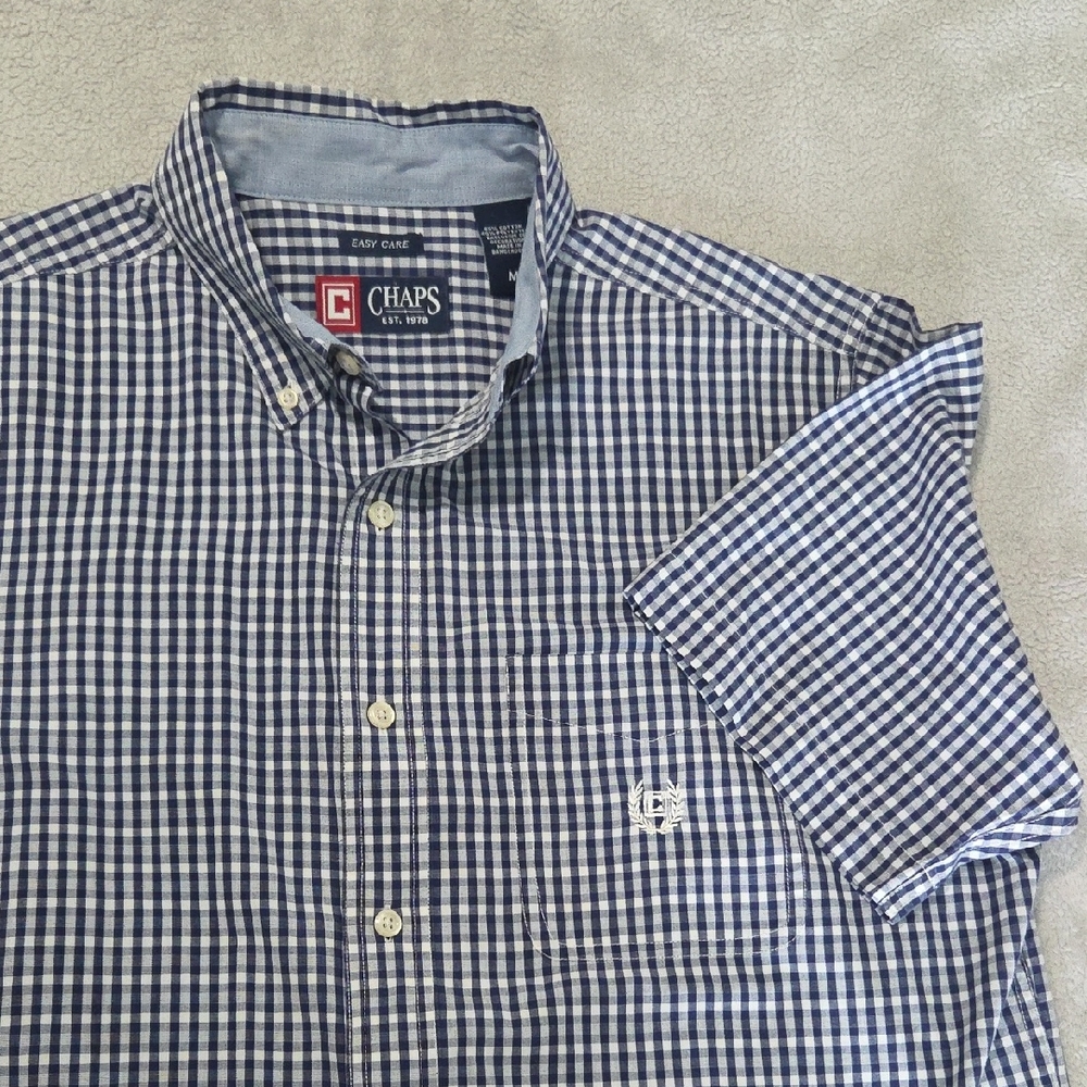 Chaps Men's Navy and White Gingham Shirt